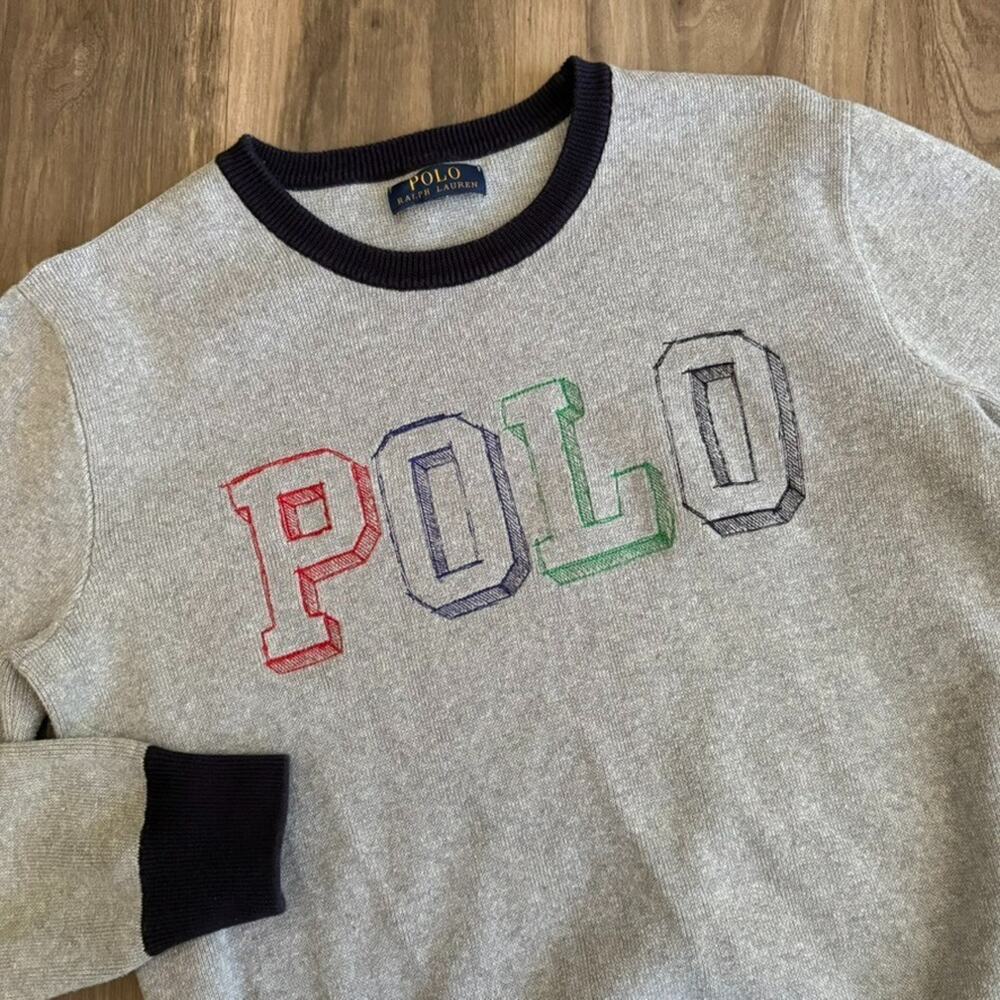 Polo Ralph Lauren Sweater Spell Out Boys Size XL Gray Embroidered
